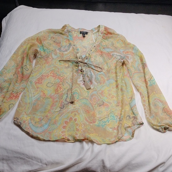 Jessica Simpson women's long sleeved sheer hippie style women's top size medium - Picture 1 of 10